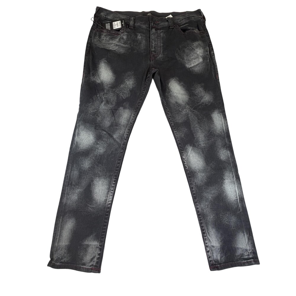 True Religion Rocco Jeans Mens 38x32 Black Wash Relaxed Skinny Distressed Denim